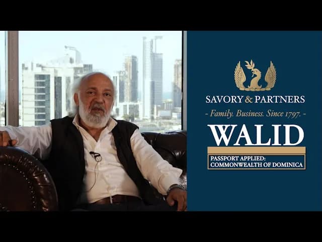 A testimonial from Walid Akawi, presented in English, about his experience with Savory & Partners.