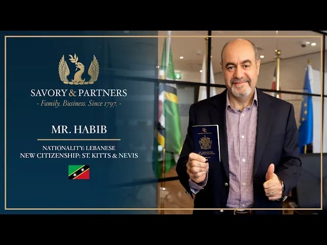 A testimonial from Mr. Habib, sharing his positive experience with Savory & Partners in obtaining a St. Kitts & Nevis passport.