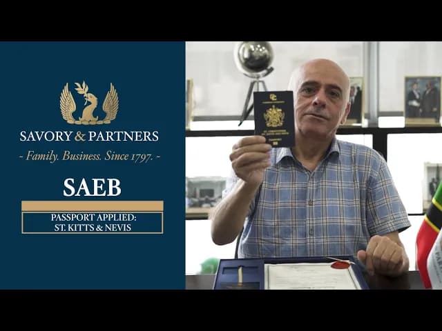 A testimonial from Saeb, sharing his experience with Savory & Partners in obtaining a St. Kitts & Nevis passport.